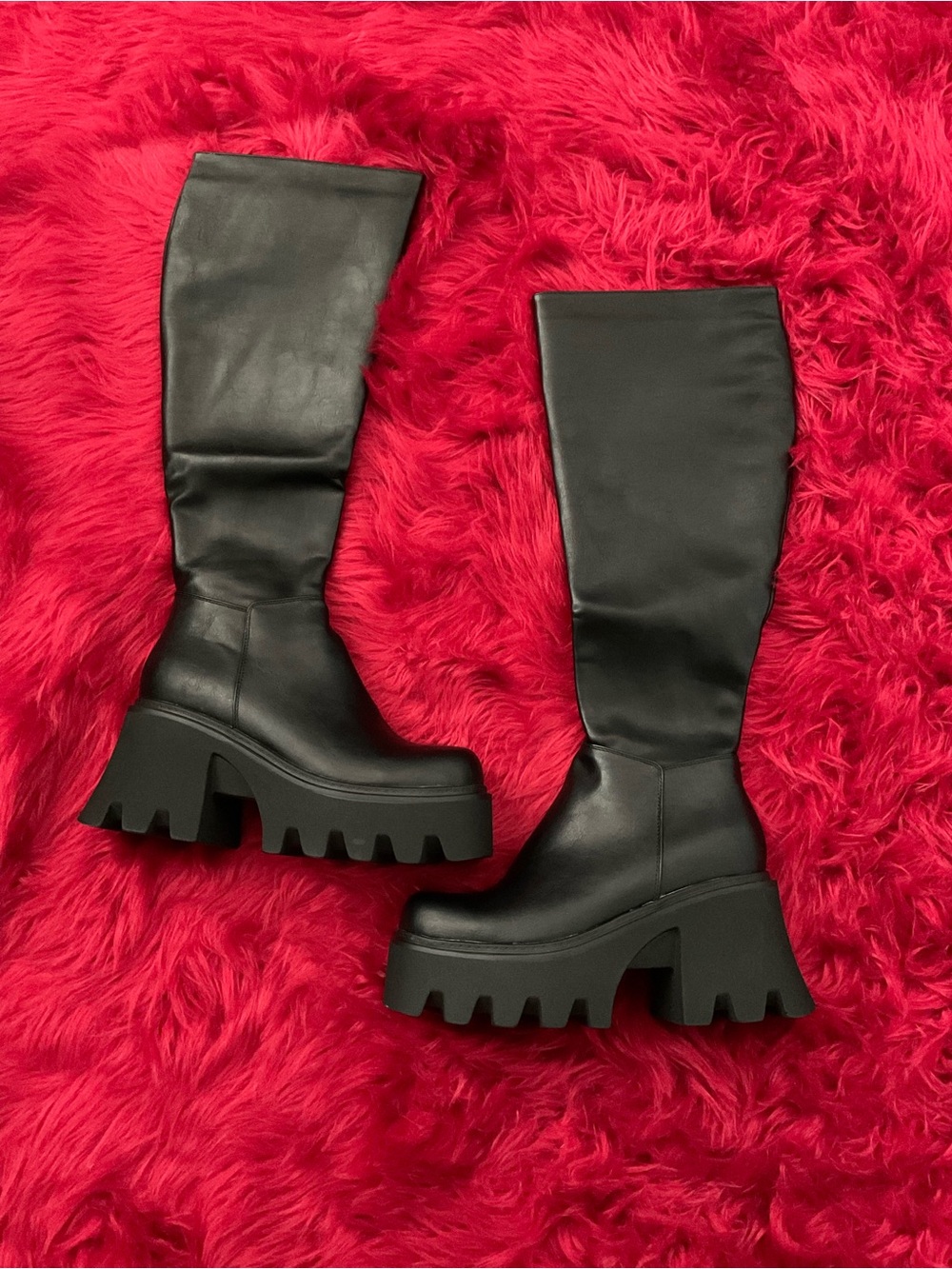 Dolls Kill Black Over-the-Knee Platform Lug Sole Boots